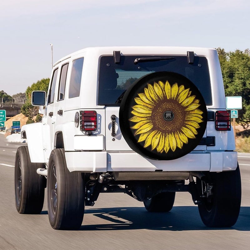 Foruidea Retro Sunflower Spare Tire Cover with Backup Camera Hole Wheel Tire Cover Fit Trailer, RV, SUV and Many Vehicle 17inch - Image 2